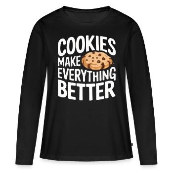 Cookies Cookie Keks Kekse Schokolade - Frauen Premium Bio Langarmshirt - Schwarz - Vorne - Julia (174cm)