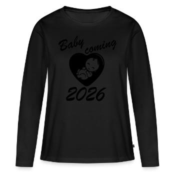 Baby Coming 2026 Heart Motif for Parents-to-be - Women's Premium Organic Long Sleeve Shirt - black - Front - Julia (174cm)