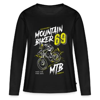 Mountainbike - Mountainbiker - Mountainbiken - MTB - Frauen Premium Bio Langarmshirt - Schwarz - Vorne - Julia (174cm)