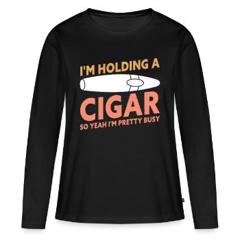 Je tiens un cigare drôle de cigare fumant - T-shirt manches longues Premium bio Femme - noir - Devant - Julia (174cm)