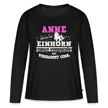 Anne Frauen Vorname Anne Geburtstag Geschenk - Frauen Premium Bio Langarmshirt - Schwarz - Vorne - Julia (174cm)