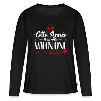 Cette Année j'ai ma valentine. cadeau d'amour. - T-shirt manches longues Premium bio Femme - noir - Devant - Julia (174cm)