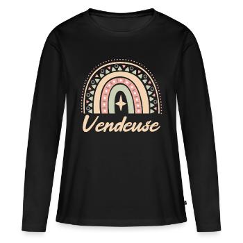 Cadeau Vendeuse. Boho Rainbow vendeuse. - T-shirt manches longues Premium bio Femme - noir - Devant - Julia (174cm)