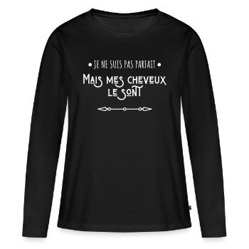 Je ne suis pas parfait mes cheveux le sont - T-shirt manches longues Premium bio Femme - noir - Devant - Julia (174cm)