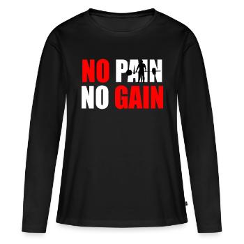 Pas de douleur pas de gain devis - T-shirt manches longues Premium bio Femme - noir - Devant - Julia (174cm)