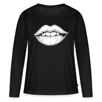 Lèvres, bouche, baisers lèvres - T-shirt manches longues Premium bio Femme - noir - Devant - Julia (174cm)
