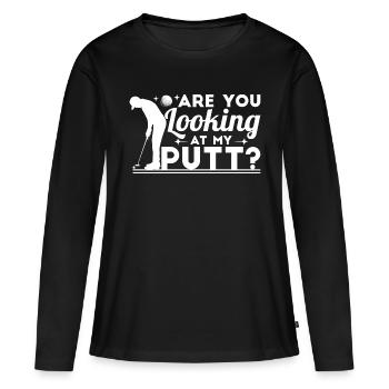 Siehst du meinen Putt an? - Frauen Premium Bio Langarmshirt - Schwarz - Vorne - Julia (174cm)