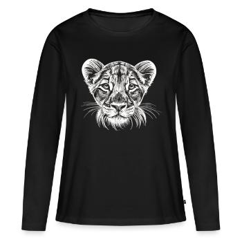 Zarte Unschuld: Sibirischer Löwenjunges in Weiß - Frauen Premium Bio Langarmshirt - Schwarz - Vorne - Julia (174cm)