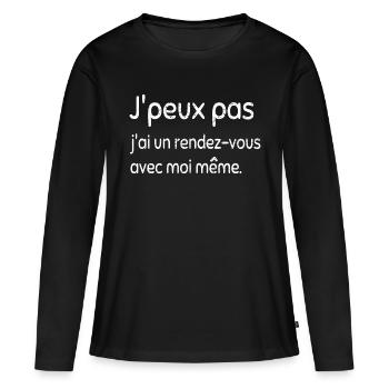 Je peux pas, j'ai un rendez-vous avec moi-même - T-shirt manches longues Premium bio Femme - noir - Devant - Julia (174cm)