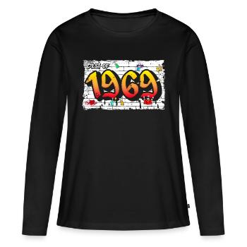 Retro vibes 1969 Graffiti – 56 ans d’audace - T-shirt manches longues Premium bio Femme - noir - Devant - Julia (174cm)