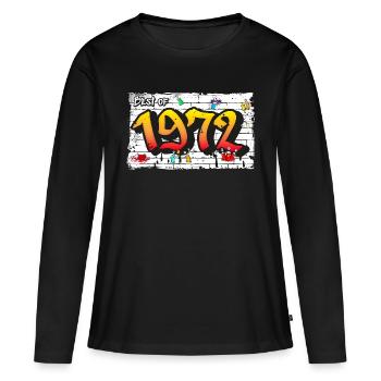 Graffiti rétro 1972 – 53 ans d’audace - T-shirt manches longues Premium bio Femme - noir - Devant - Julia (174cm)