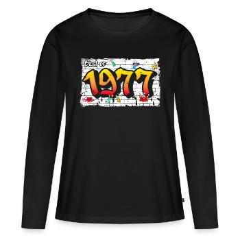 Icône urbaine 1977 Graffiti – 48 ans d’audace - T-shirt manches longues Premium bio Femme - noir - Devant - Julia (174cm)