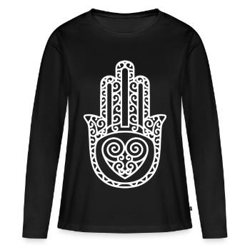 Hamsa – La main de Fatima : protection et bonheur - T-shirt manches longues Premium bio Femme - noir - Devant - Julia (174cm)