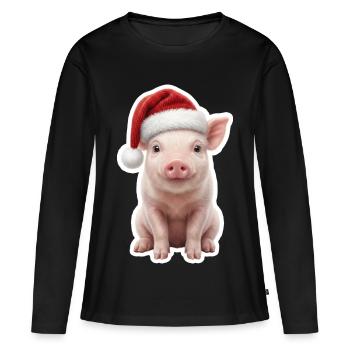 Ferkel macht Grunz - Weihnachts-Schwein - Frauen Premium Bio Langarmshirt - Schwarz - Vorne - Julia (174cm)
