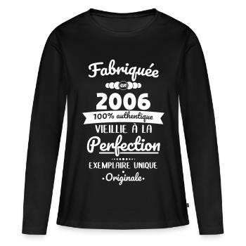 Hergestellt 2006 – Perfekt gereift - Frauen Premium Bio Langarmshirt - Schwarz - Vorne - Julia (174cm)