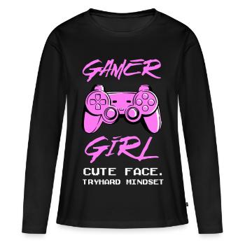 Gamer Girl Controller Saying Cute Face Tryhard - Women's Premium Organic Long Sleeve Shirt - black - Front - Julia (174cm)