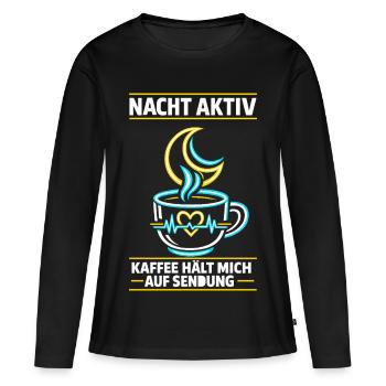 Nacht aktiv Kaffee hält mich auf Sendung - Frauen Premium Bio Langarmshirt - Schwarz - Vorne - Julia (174cm)