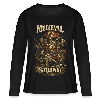 Festival Médiéval Marché Médiéval Escouade Médiévale - T-shirt manches longues Premium bio Femme - noir - Devant - Julia (174cm)