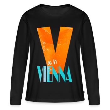 V pour Vienne dans un style rétro - T-shirt manches longues Premium bio Femme - noir - Devant - Julia (174cm)