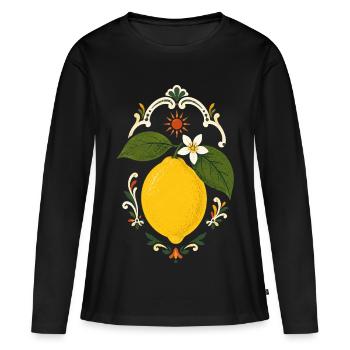 Italienische Zitrone im Sommerstil - Frauen Premium Bio Langarmshirt - Schwarz - Vorne - Julia (174cm)