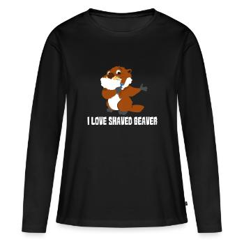 J'aime le castor rasé - Rasage jeu de mots sarcasme - T-shirt manches longues Premium bio Femme - noir - Devant - Julia (174cm)