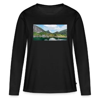 Geiranger panorama view from harbor - Frauen Premium Bio Langarmshirt - Schwarz - Vorne - Julia (174cm)
