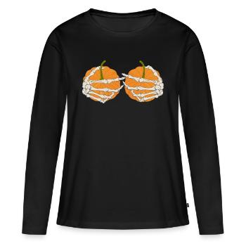 Halloween Pumpkin Breasts Skeleton Hand - Women's Premium Organic Long Sleeve Shirt - black - Front - Julia (174cm)