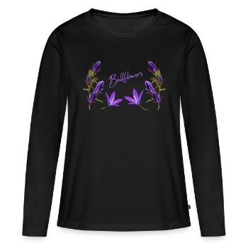 Cloche Fleurs pourpres de Bellflower - T-shirt manches longues Premium bio Femme - noir - Devant - Julia (174cm)
