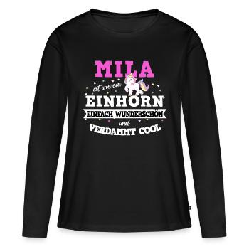 Mila Mädchen Geschenk - Frauen Premium Bio Langarmshirt - Schwarz - Vorne - Julia (174cm)