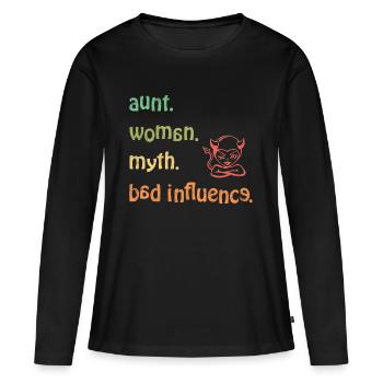 étonné. Femme. mythe. Mauvaise influence - Rétro - T-shirt manches longues Premium bio Femme - noir - Devant - Julia (174cm)