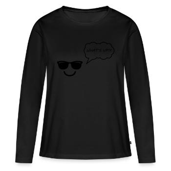 Smileface quoi de neuf - T-shirt manches longues Premium bio Femme - noir - Devant - Julia (174cm)