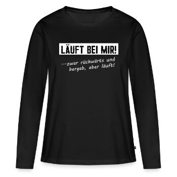 Läuft bei mir Zwar Rückwärts und Bergab aber läuft - Frauen Premium Bio Langarmshirt - Schwarz - Vorne - Julia (174cm)