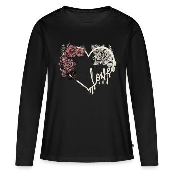 Coeur d’amour design romantique foncé en col. crème - T-shirt manches longues Premium bio Femme - noir - Devant - Julia (174cm)