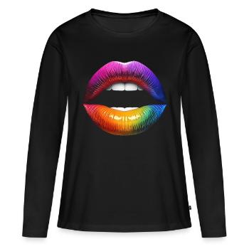 Bunte Lippen - Frauen Premium Bio Langarmshirt - Schwarz - Vorne - Julia (174cm)