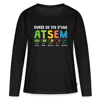 Humour Atsem Maternelle d'école fin d'année atsem - T-shirt manches longues Premium bio Femme - noir - Devant - Julia (174cm)