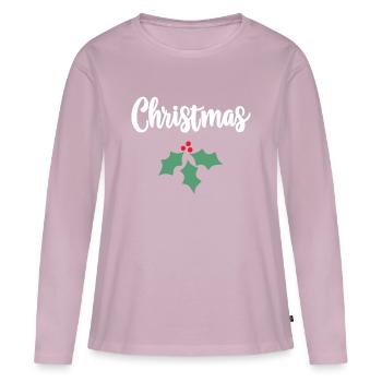 Houx de Noël - T-shirt manches longues Premium bio Femme - rose poudré - Devant - Julia (174cm)
