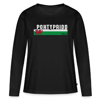 Pontypridd: Walisischer Geist und landschaftliche Schönheit - Frauen Premium Bio Langarmshirt - Schwarz - Vorne - Julia (174cm)