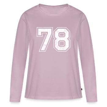 Numéro 78 - T-shirt manches longues Premium bio Femme - rose poudré - Devant - Julia (174cm)