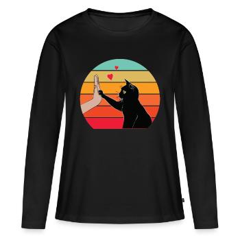Cat High Five - T-shirt manches longues Premium bio Femme - noir - Devant - Julia (174cm)