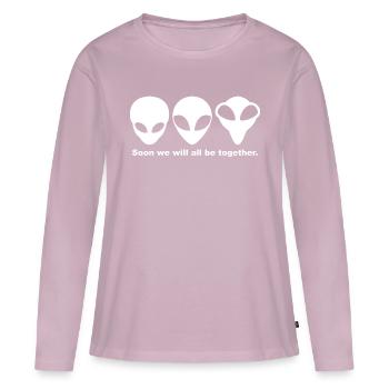 Grey Aliens: Soon we will all be together. - Women's Premium Organic Long Sleeve Shirt - dusky pink - Front - Julia (174cm)