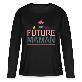 FUTURE MAMAN - T-shirt manches longues Premium bio Femme - noir - Devant - Julia (174cm)