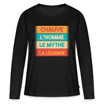 Chauve, L'homme, Le mythe, cadeau chauve. - T-shirt manches longues Premium bio Femme - noir - Devant - Julia (174cm)