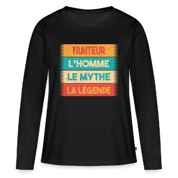 Traiteur, L'homme, Le mythe, cadeau traiteur. - T-shirt manches longues Premium bio Femme - noir - Devant - Julia (174cm)