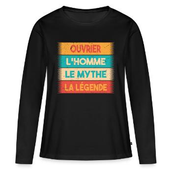 Ouvrier, L'homme, Le mythe, cadeau ouvrier. - T-shirt manches longues Premium bio Femme - noir - Devant - Julia (174cm)