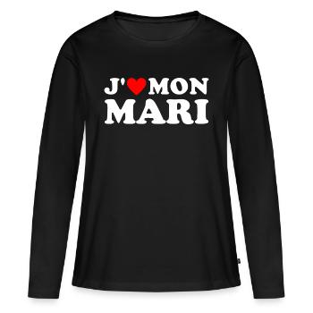 J' aime mon mari cadeau femme mariée coeur rouge - T-shirt manches longues Premium bio Femme - noir - Devant - Julia (174cm)