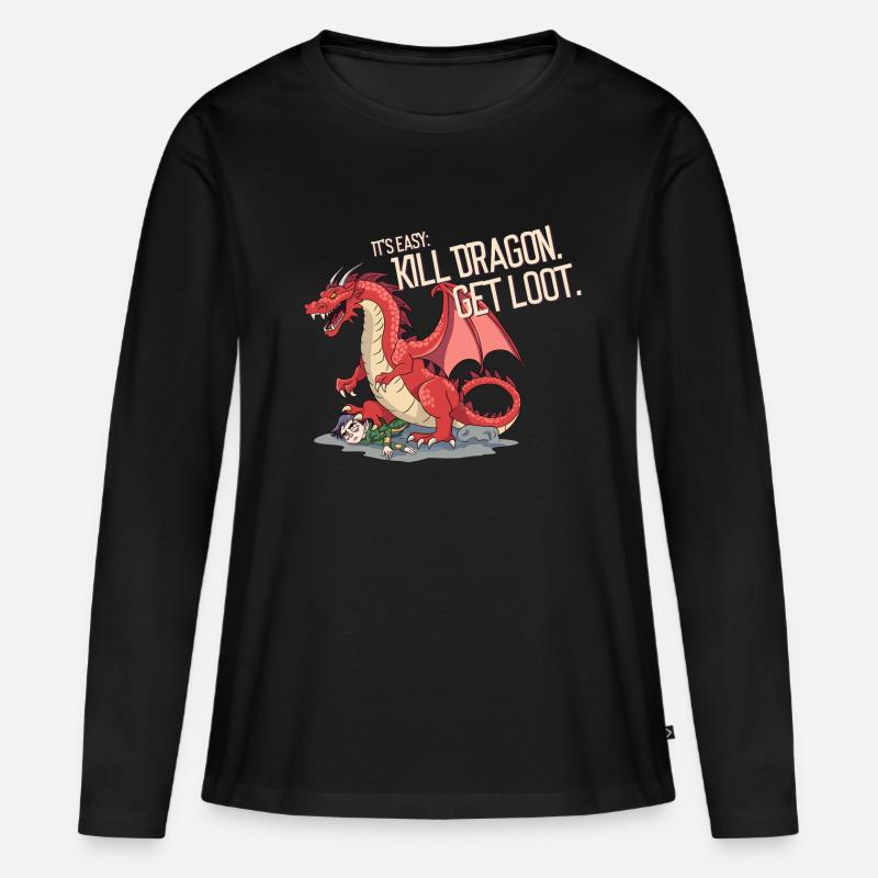 Kill Dragon get Loot - Frauen Premium Bio Langarmshirt - Schwarz