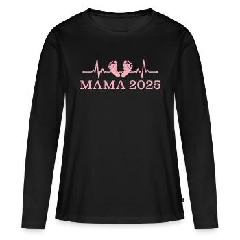 Mama 2025 Schwangerschaft Werdende Mutter - Frauen Premium Bio Langarmshirt - Schwarz - Vorne - Julia (174cm)