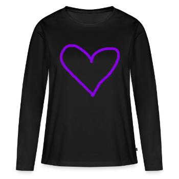 Coeur Violet Idée Cadeau Coeurs Violet - T-shirt manches longues Premium bio Femme - noir - Devant - Julia (174cm)