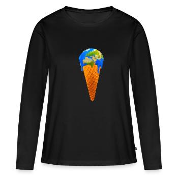 Global Warming Earth Ice cream - Frauen Premium Bio Langarmshirt - Schwarz - Vorne - Julia (174cm)