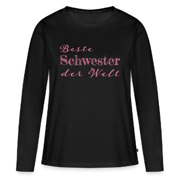 Schwester Geschwister Geschenk Geschenkidee - Frauen Premium Bio Langarmshirt - Schwarz - Vorne - Julia (174cm)